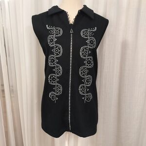 Black Zip Womens Vest Top Rhinestones Plus Size 1X Elevated Western‎